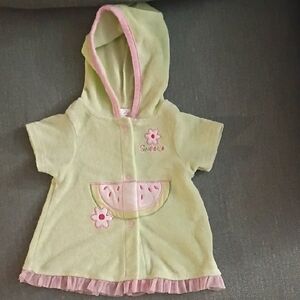 Cute Green Hooded Baby Robe Or Bathing Suit Cover with Watermelon Design
